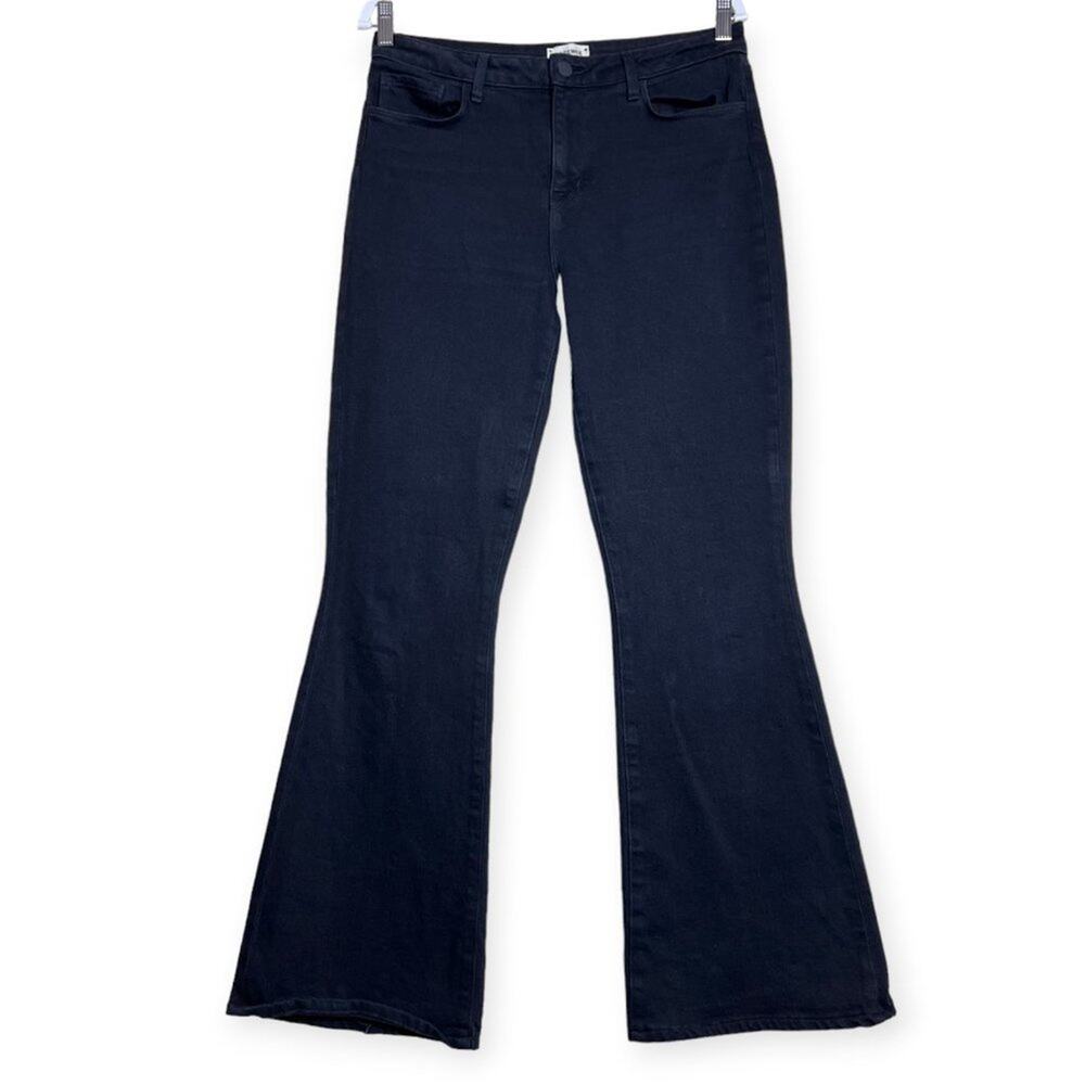 L'AGENCE High Rise Flare Jeans WOMENS 30 Noir Black Stretch Bell Bottom